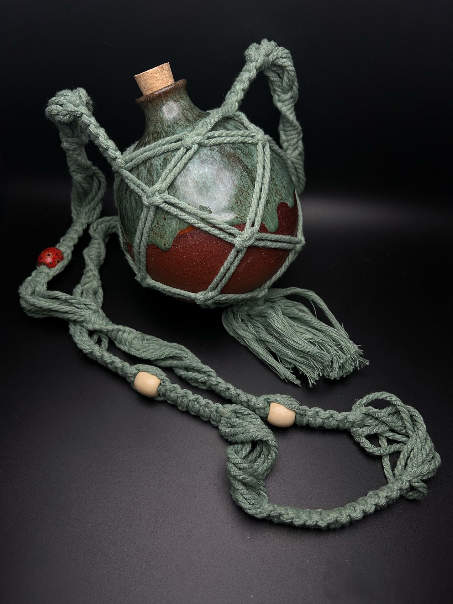 sea foam macramé flask